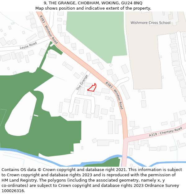 9, THE GRANGE, CHOBHAM, WOKING, GU24 8NQ: Location map and indicative extent of plot