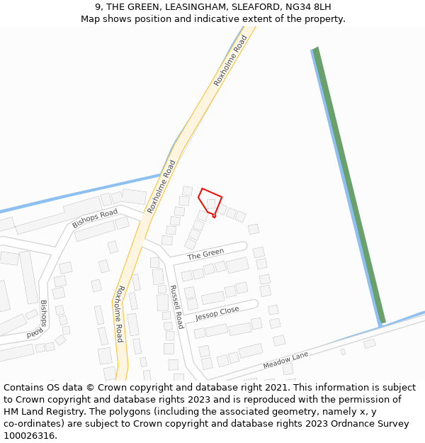 9, THE GREEN, LEASINGHAM, SLEAFORD, NG34 8LH: Location map and indicative extent of plot