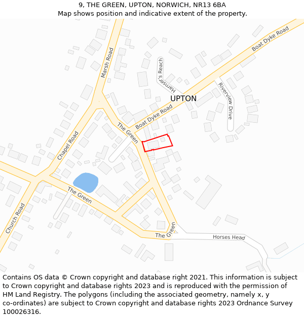 9, THE GREEN, UPTON, NORWICH, NR13 6BA: Location map and indicative extent of plot