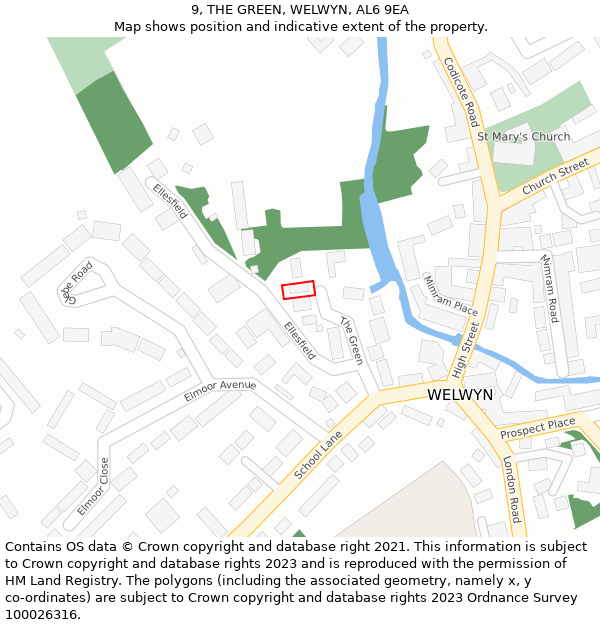 9, THE GREEN, WELWYN, AL6 9EA: Location map and indicative extent of plot