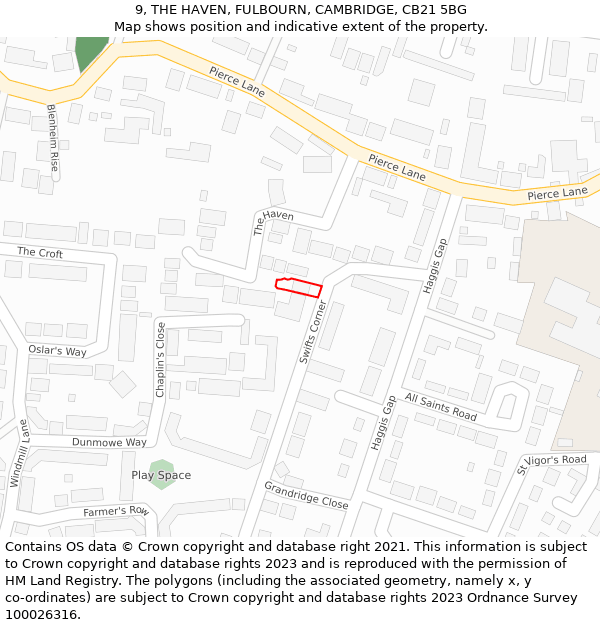 9, THE HAVEN, FULBOURN, CAMBRIDGE, CB21 5BG: Location map and indicative extent of plot