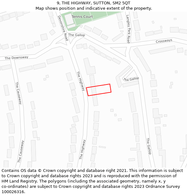 9, THE HIGHWAY, SUTTON, SM2 5QT: Location map and indicative extent of plot