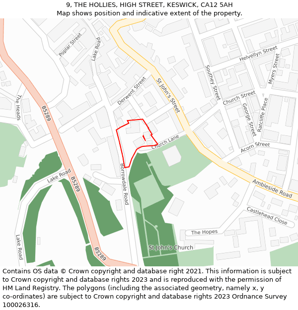 9, THE HOLLIES, HIGH STREET, KESWICK, CA12 5AH: Location map and indicative extent of plot