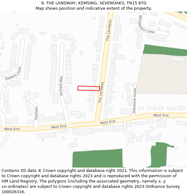 9, THE LANDWAY, KEMSING, SEVENOAKS, TN15 6TG: Location map and indicative extent of plot