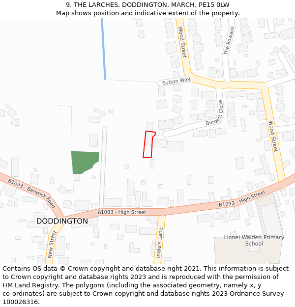 9, THE LARCHES, DODDINGTON, MARCH, PE15 0LW: Location map and indicative extent of plot