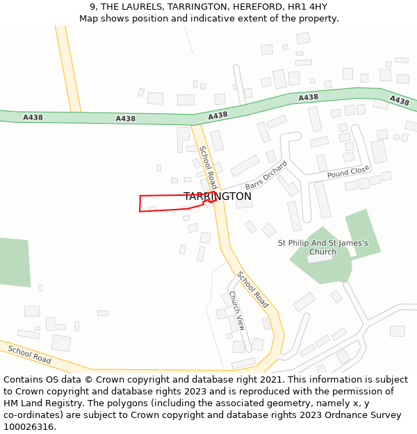 9, THE LAURELS, TARRINGTON, HEREFORD, HR1 4HY: Location map and indicative extent of plot