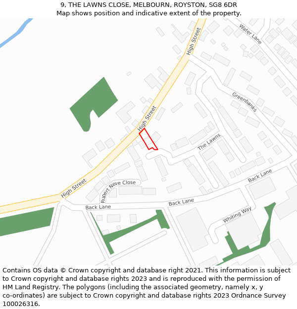 9, THE LAWNS CLOSE, MELBOURN, ROYSTON, SG8 6DR: Location map and indicative extent of plot