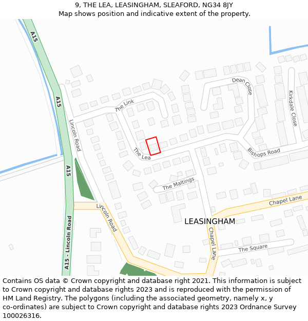 9, THE LEA, LEASINGHAM, SLEAFORD, NG34 8JY: Location map and indicative extent of plot