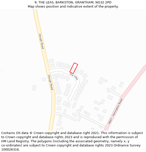 9, THE LEAS, BARKSTON, GRANTHAM, NG32 2PD: Location map and indicative extent of plot