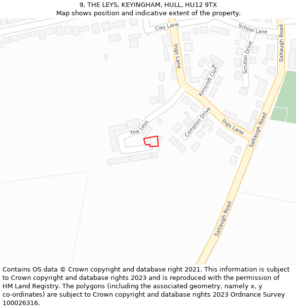 9, THE LEYS, KEYINGHAM, HULL, HU12 9TX: Location map and indicative extent of plot