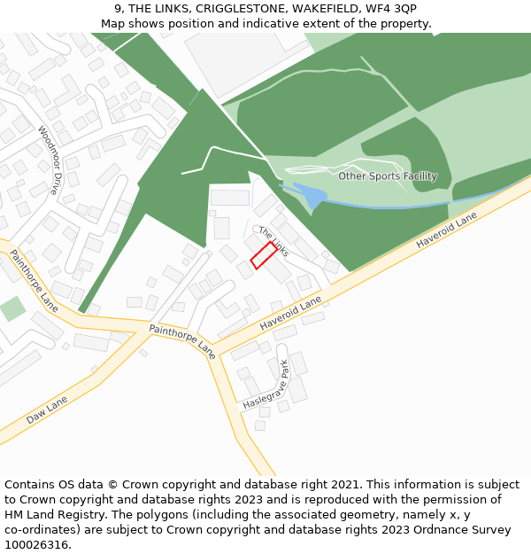 9, THE LINKS, CRIGGLESTONE, WAKEFIELD, WF4 3QP: Location map and indicative extent of plot