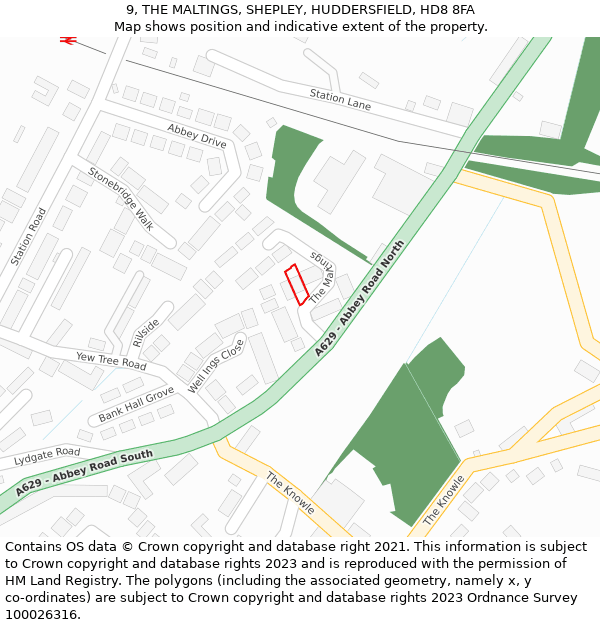 9, THE MALTINGS, SHEPLEY, HUDDERSFIELD, HD8 8FA: Location map and indicative extent of plot