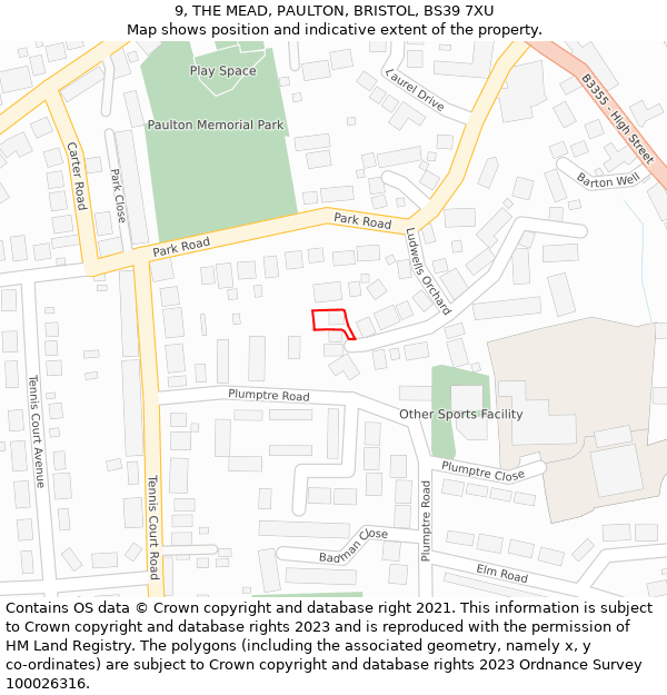 9, THE MEAD, PAULTON, BRISTOL, BS39 7XU: Location map and indicative extent of plot