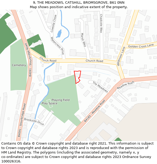 9, THE MEADOWS, CATSHILL, BROMSGROVE, B61 0NN: Location map and indicative extent of plot