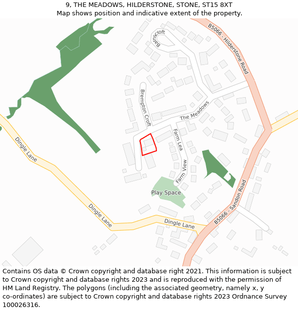 9, THE MEADOWS, HILDERSTONE, STONE, ST15 8XT: Location map and indicative extent of plot