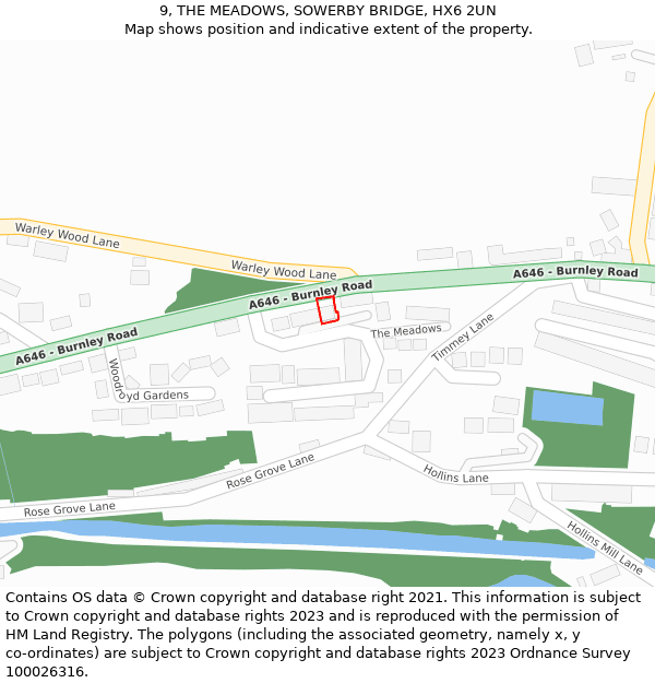 9, THE MEADOWS, SOWERBY BRIDGE, HX6 2UN: Location map and indicative extent of plot