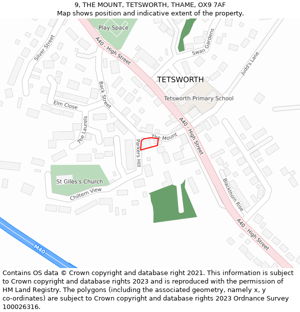 9, THE MOUNT, TETSWORTH, THAME, OX9 7AF: Location map and indicative extent of plot