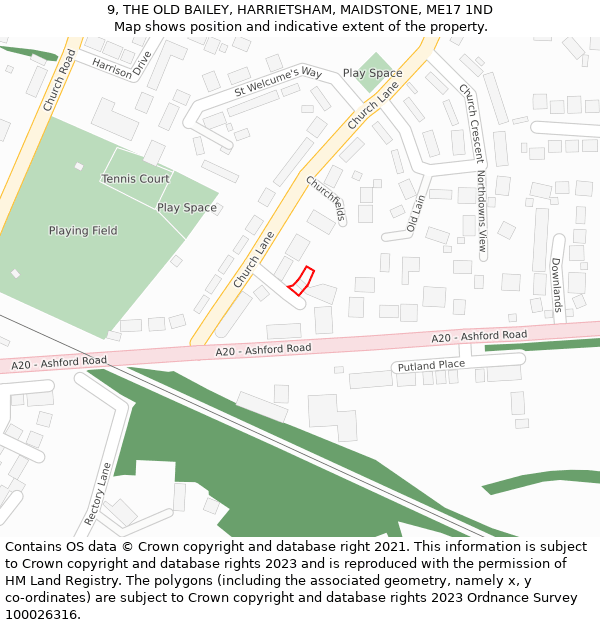 9, THE OLD BAILEY, HARRIETSHAM, MAIDSTONE, ME17 1ND: Location map and indicative extent of plot