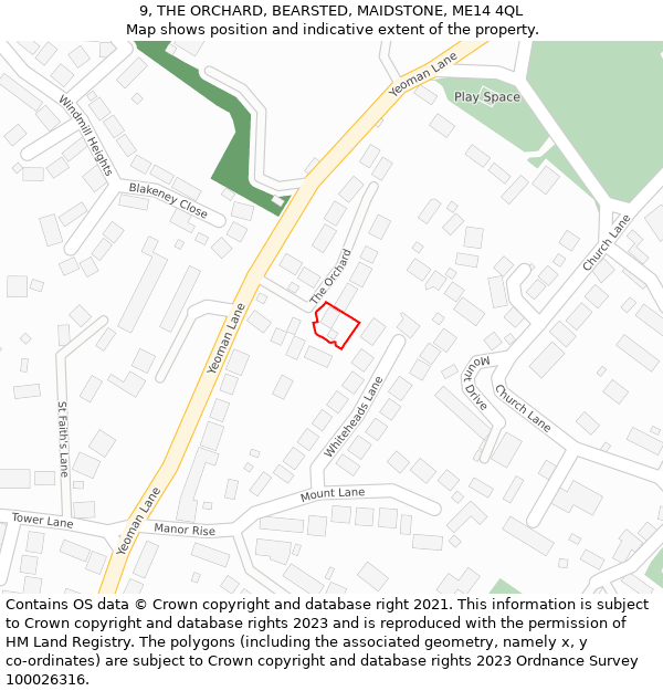 9, THE ORCHARD, BEARSTED, MAIDSTONE, ME14 4QL: Location map and indicative extent of plot