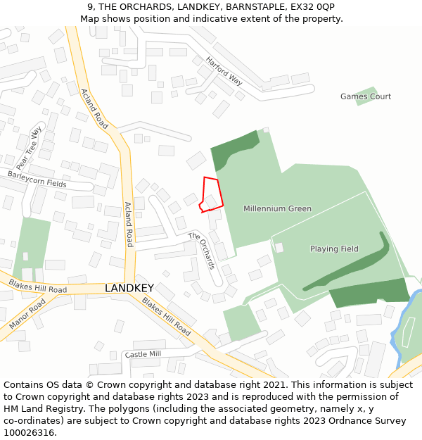 9, THE ORCHARDS, LANDKEY, BARNSTAPLE, EX32 0QP: Location map and indicative extent of plot