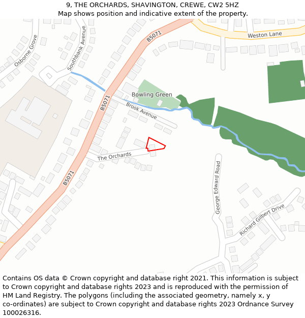 9, THE ORCHARDS, SHAVINGTON, CREWE, CW2 5HZ: Location map and indicative extent of plot