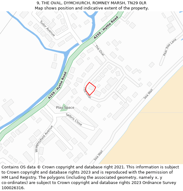 9, THE OVAL, DYMCHURCH, ROMNEY MARSH, TN29 0LR: Location map and indicative extent of plot