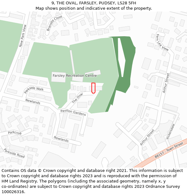 9, THE OVAL, FARSLEY, PUDSEY, LS28 5FH: Location map and indicative extent of plot