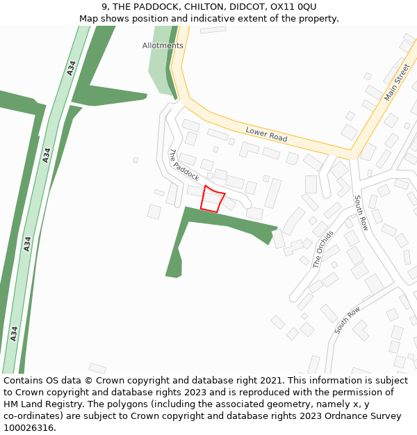 9, THE PADDOCK, CHILTON, DIDCOT, OX11 0QU: Location map and indicative extent of plot