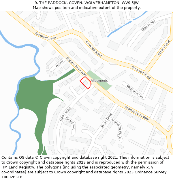 9, THE PADDOCK, COVEN, WOLVERHAMPTON, WV9 5JW: Location map and indicative extent of plot