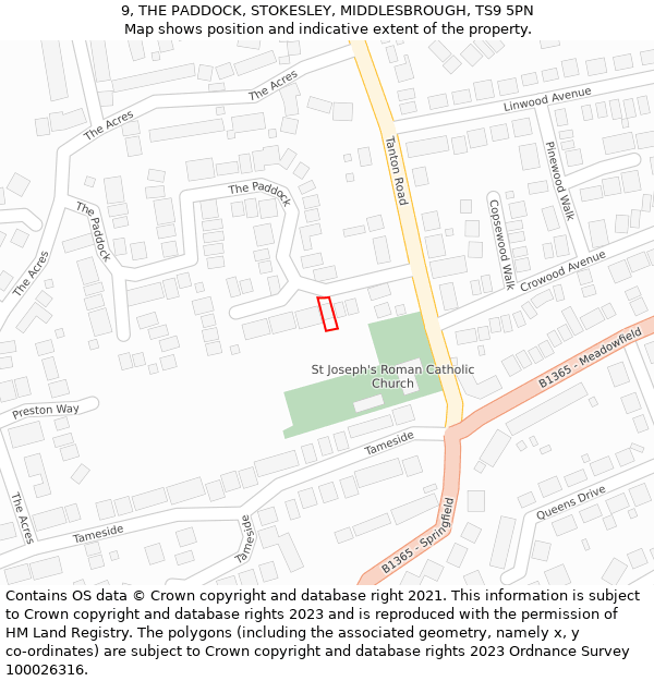 9, THE PADDOCK, STOKESLEY, MIDDLESBROUGH, TS9 5PN: Location map and indicative extent of plot