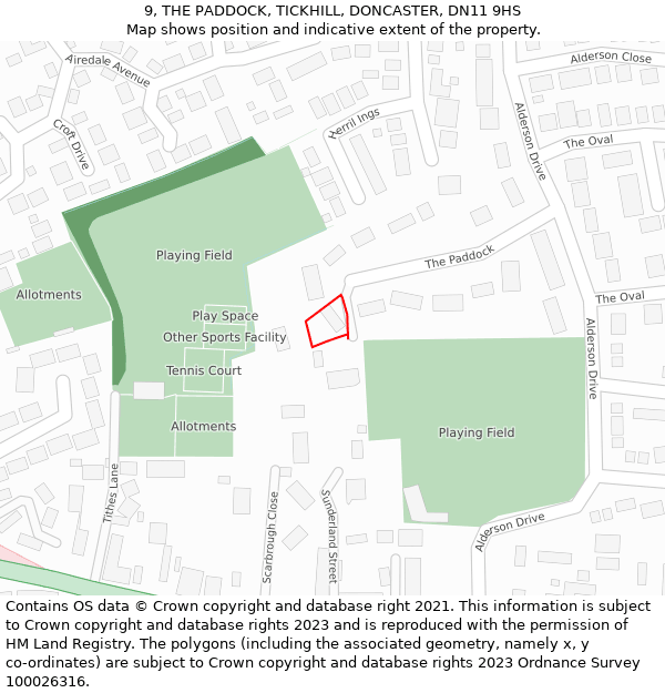 9, THE PADDOCK, TICKHILL, DONCASTER, DN11 9HS: Location map and indicative extent of plot