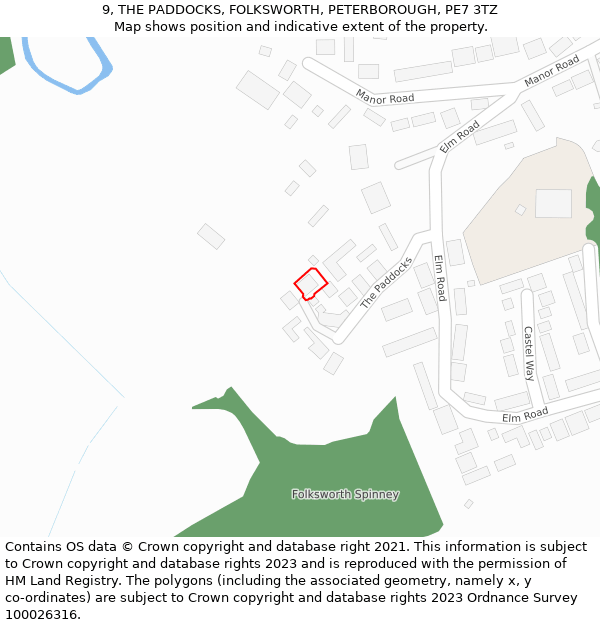 9, THE PADDOCKS, FOLKSWORTH, PETERBOROUGH, PE7 3TZ: Location map and indicative extent of plot