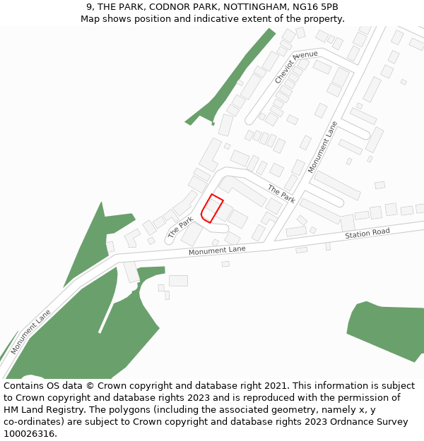 9, THE PARK, CODNOR PARK, NOTTINGHAM, NG16 5PB: Location map and indicative extent of plot