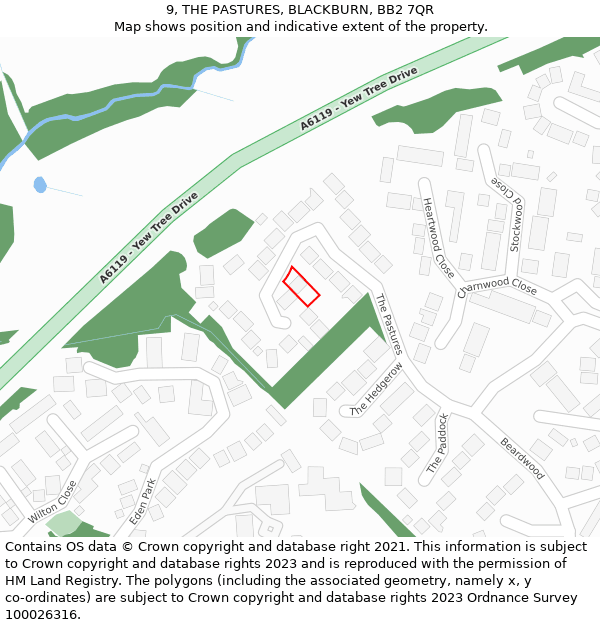 9, THE PASTURES, BLACKBURN, BB2 7QR: Location map and indicative extent of plot