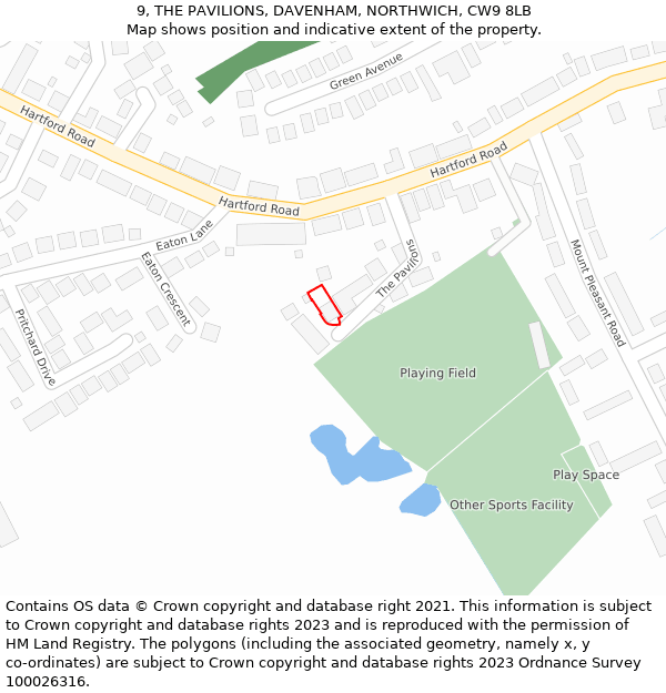 9, THE PAVILIONS, DAVENHAM, NORTHWICH, CW9 8LB: Location map and indicative extent of plot