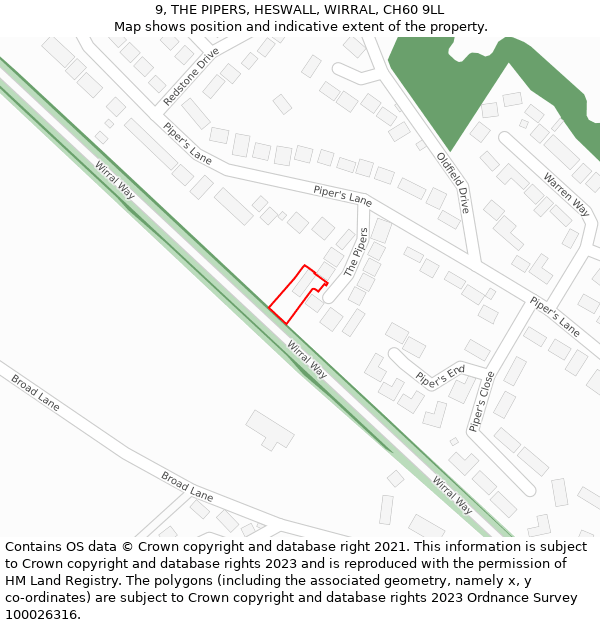 9, THE PIPERS, HESWALL, WIRRAL, CH60 9LL: Location map and indicative extent of plot