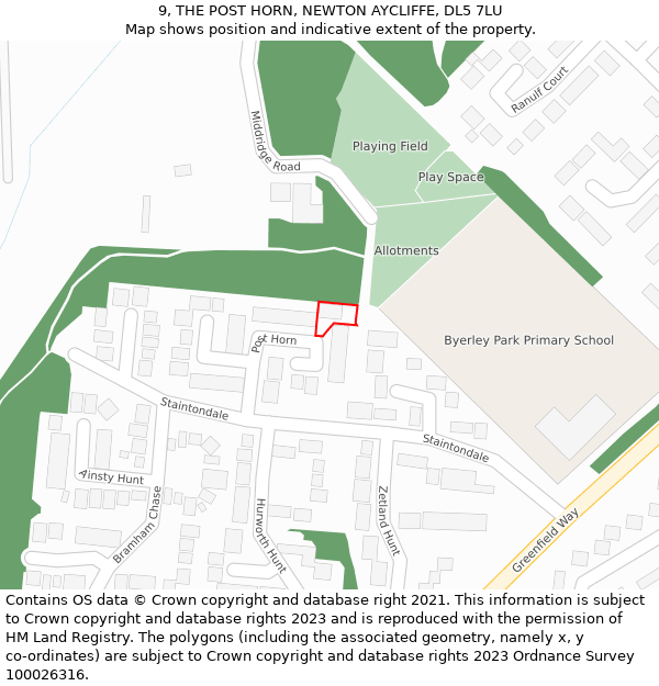 9, THE POST HORN, NEWTON AYCLIFFE, DL5 7LU: Location map and indicative extent of plot