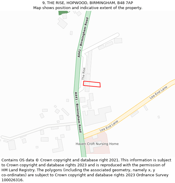 9, THE RISE, HOPWOOD, BIRMINGHAM, B48 7AP: Location map and indicative extent of plot