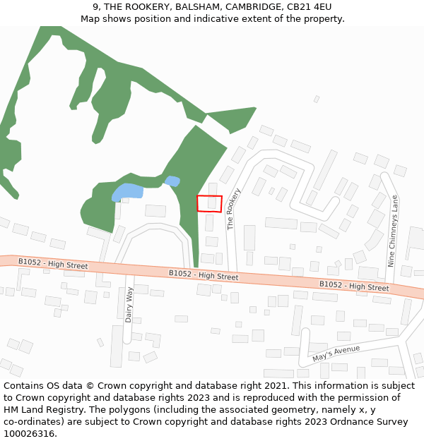 9, THE ROOKERY, BALSHAM, CAMBRIDGE, CB21 4EU: Location map and indicative extent of plot