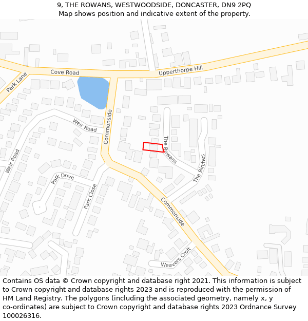 9, THE ROWANS, WESTWOODSIDE, DONCASTER, DN9 2PQ: Location map and indicative extent of plot