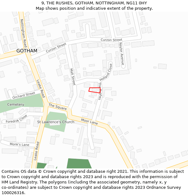 9, THE RUSHES, GOTHAM, NOTTINGHAM, NG11 0HY: Location map and indicative extent of plot