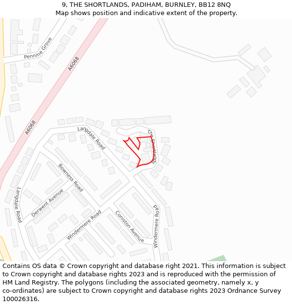 9, THE SHORTLANDS, PADIHAM, BURNLEY, BB12 8NQ: Location map and indicative extent of plot