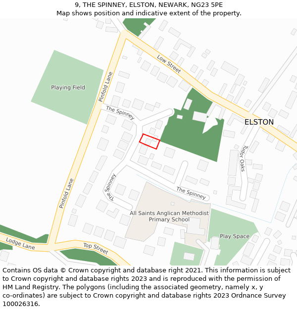 9, THE SPINNEY, ELSTON, NEWARK, NG23 5PE: Location map and indicative extent of plot
