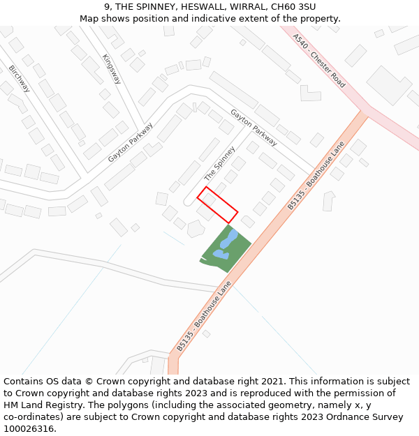 9, THE SPINNEY, HESWALL, WIRRAL, CH60 3SU: Location map and indicative extent of plot