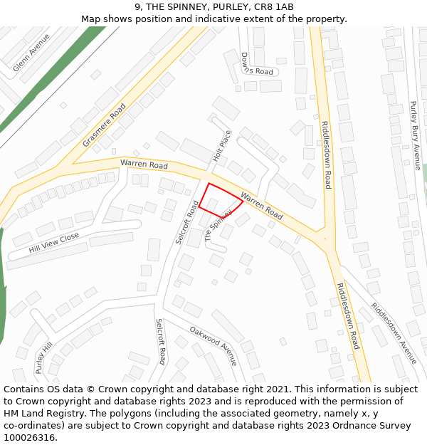 9, THE SPINNEY, PURLEY, CR8 1AB: Location map and indicative extent of plot