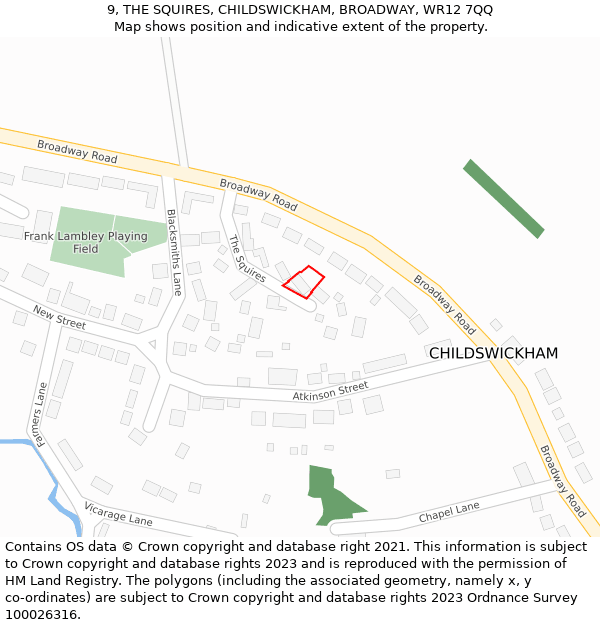 9, THE SQUIRES, CHILDSWICKHAM, BROADWAY, WR12 7QQ: Location map and indicative extent of plot