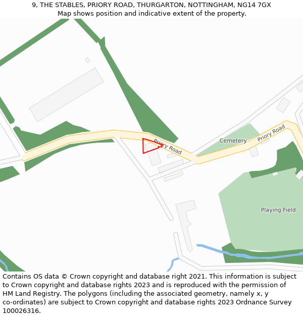 9, THE STABLES, PRIORY ROAD, THURGARTON, NOTTINGHAM, NG14 7GX: Location map and indicative extent of plot