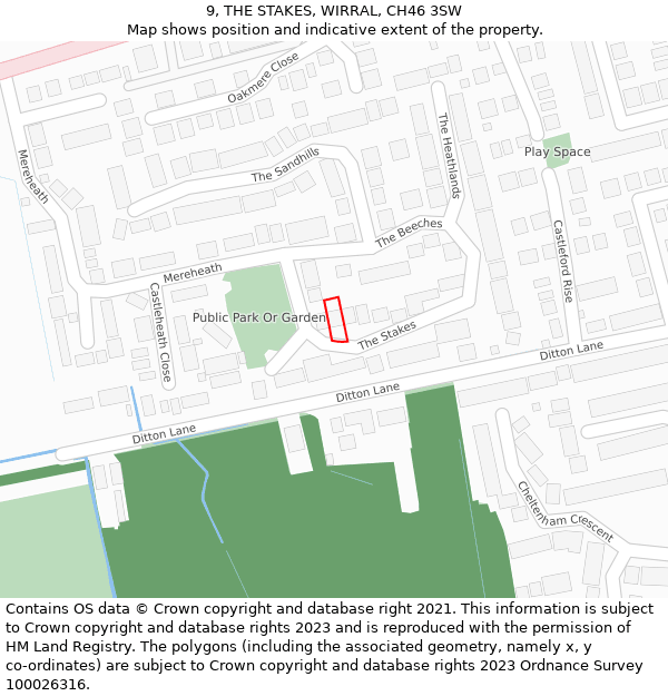 9, THE STAKES, WIRRAL, CH46 3SW: Location map and indicative extent of plot