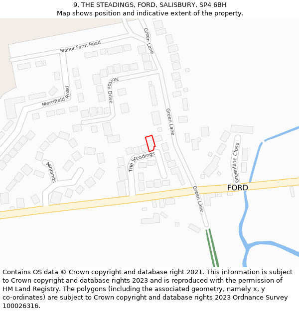 9, THE STEADINGS, FORD, SALISBURY, SP4 6BH: Location map and indicative extent of plot