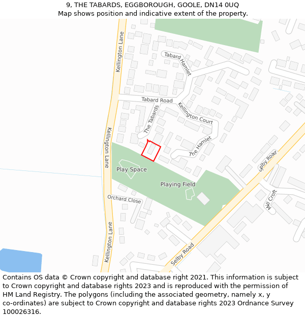 9, THE TABARDS, EGGBOROUGH, GOOLE, DN14 0UQ: Location map and indicative extent of plot